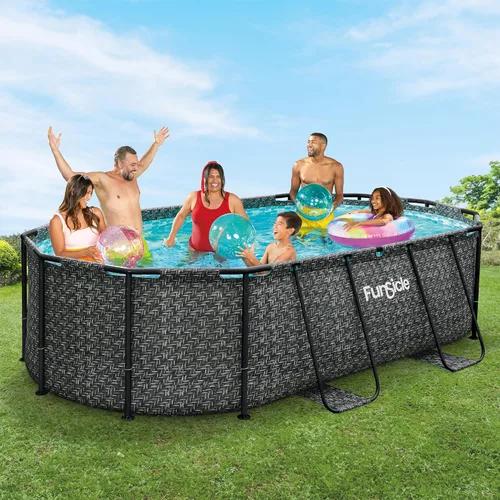Miniatura 4 de Funsicle Oval Oasis Designer - Piscina sobre el suelo de 13 pies 11 pulgadas x 8 pies 2 pulgadas x 39.5 pulgadas, con filtro FiltraBoost bomba