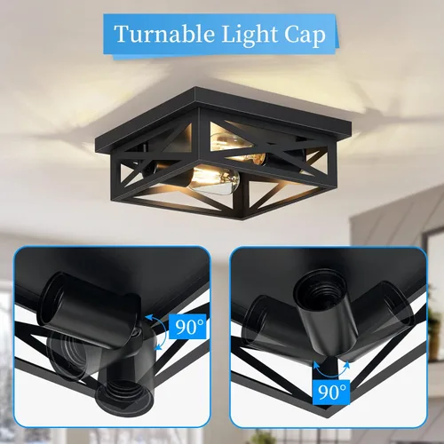 Miniatura 5 de SKEJAO Lámpara de techo de montaje empotrado negra, 2 luces cuadradas para pasillo, montaje de techo para granja, cocina, pasillo, dormitorio