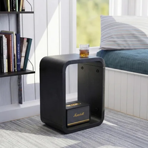 Relso Aurora - Mesita de noche de madera maciza con estante abierto, mesa de noche con acabado negro, mesa auxiliar para dormitorio, sala de estar,