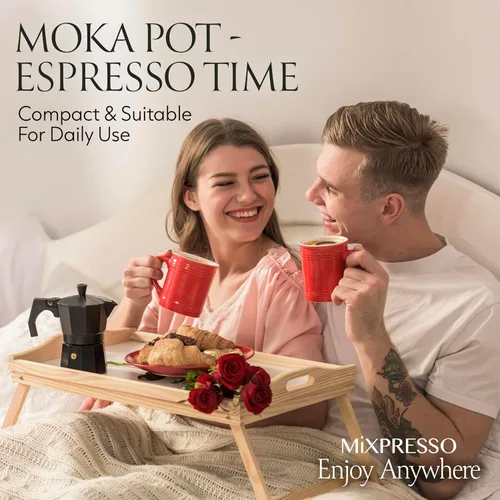 Miniatura 8 de Mixpresso Cafetera Moka Cubana Negra de 3 Tazas, Cafetera Moka para Gas, Estufa Eléctrica, Cafetera Italiana Clásica, Cafetera Espresso para Estufa