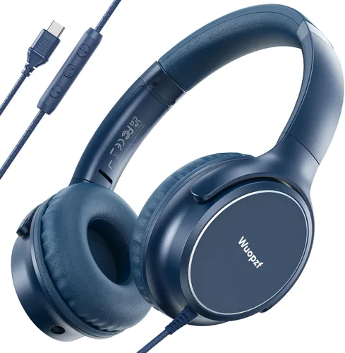 Miniatura 15 de Auriculares con cable USB C sobre la oreja con micrófono, control de volumen, puerto compartido y diadema ajustable, auriculares estéreo plegables