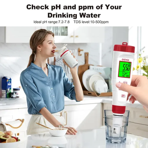 Miniatura 4 de Probador de pH, medidor de pH digital para agua, nueva versión de medidor TDS para agua potable con pantalla retroiluminada que muestra