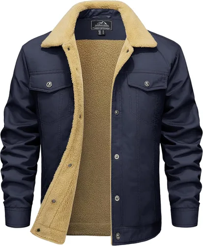 Miniatura 8 de MAGCOMSEN - Chaquetas de invierno para hombre, gruesas, con forro polar térmico, chaquetas forradas de algodón cálido tipo sherpa, con múltiples