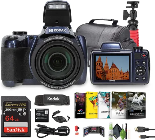 KODAK PIXPRO AZ528 Astro Zoom BSI-CMOS Bridge Vlogging Cámara digital de 16 MP 52X 1080p Wi-Fi (azul medianoche) Paquete con tarjeta de memoria de