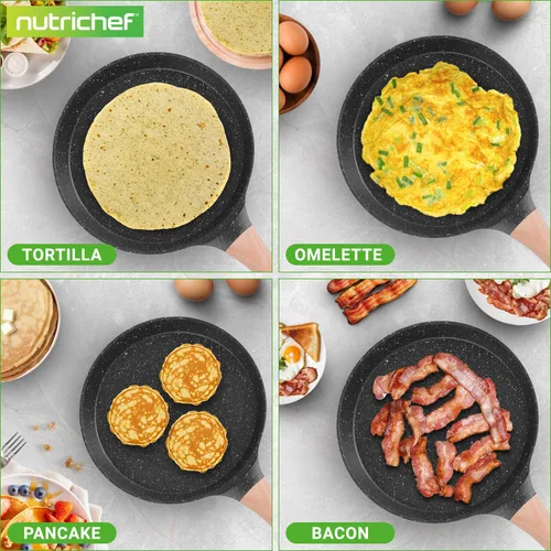 Miniatura 3 de NutriChef - Sartén para crepes de 24 cm (9.45 pulgadas) antiadherente con esparcidora de madera, sartén Dosa de mármol recubierto duradero, mango