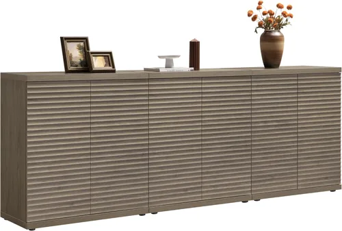 Miniatura 10 de SICOTAS Gabinete Buffet con Almacenamiento Aparador de Acento Credenza Moderna con Puertas y Estantes Consola de Medios Acanalada Mesa de Bar