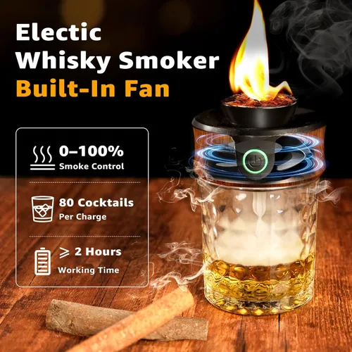 Miniatura 4 de Kit de ahumador de whisky eléctrico con antorcha, caja de madera premium, 4 astillas de madera, moldes para hielo, recetas, kit de ahumador