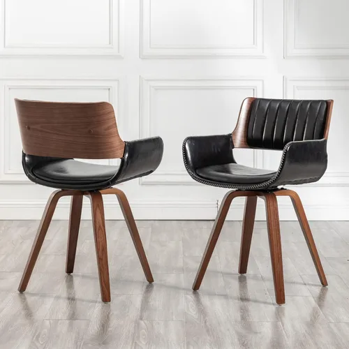 Miniatura 16 de LUNLING Sillas de comedor giratorias de piel sintética con acento, sillas modernas de mediados de siglo con patas de madera/reposabrazos/asiento
