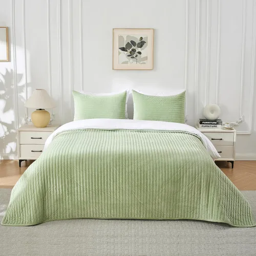 Miniatura 12 de Juego de edredón de terciopelo tamaño Queen, juego de cama acolchado suave, 2 fundas de almohada a juego, funda de cama ligera, colcha acolchada