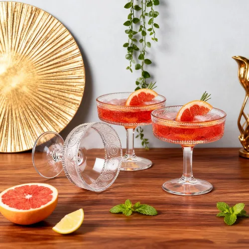 Miniatura 6 de Pumtus Juego de 6 vasos cupé vintage, 7 onzas de vidrio de Martini en relieve, copas de cóctel florales acanaladas, taza de Margarita transparente