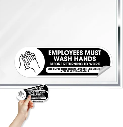 Miniatura 5 de Employees Must Wash Hands Tiny Sticker Vinilo laminado autoadhesivo permanente para resistencia al agua y a la decoloración Lávese las manos