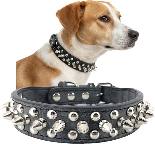 Collar para perro con tachuelas, de piel sintética, con cúpula plateada, antimordeduras, ajustable, resistente, estilo punk, para perros pequeños,