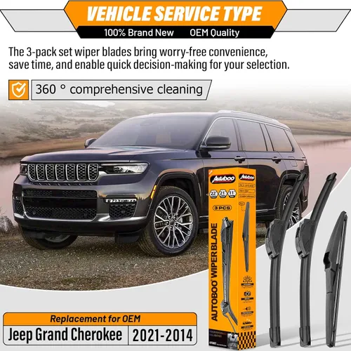 Miniatura 2 de AUTOBOO Limpiaparabrisas de 22 pulgadas + 21 pulgadas con limpiaparabrisas trasero de 11 pulgadas de repuesto para Jeep Grand Cherokee 2014, 2015