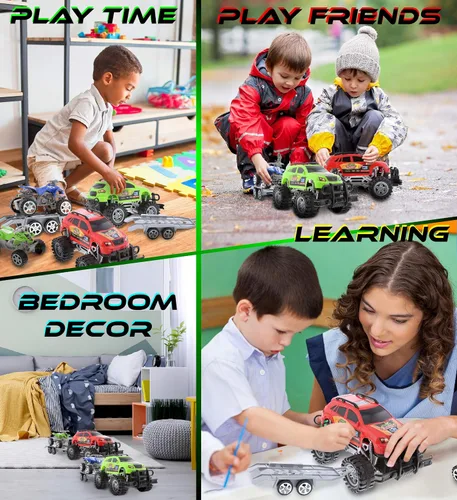 Miniatura 3 de Mozlly Camiones monstruo accionados por fricción con remolques SUV ATV – 2 juegos de camiones monstruo juguetes con gancho extraíble ATV remolques