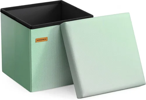 SONGMICS Folding Storage Ottoman Bench, Linen Fabric, Storage Chest, Foot Rest Stool, Holds up to 286.6 lb, 11.8 x 11.8 x 11.8 in, Bedroom Bench,