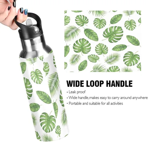 Miniatura 4 de Green Tropical Leaves Insulated Water Bottle 32 Oz, BPA-Free Sport Water Bottle Insulated Leakproof Water Bottles