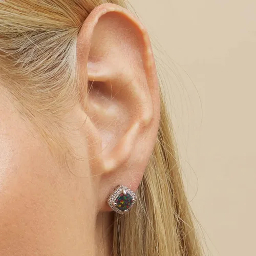 Miniatura 2 de Barzel Aretes de ópalo blanco chapados en oro blanco para mujer, fabricados en Brasil
