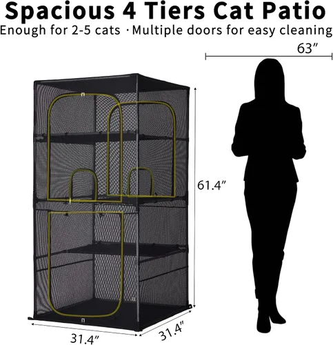 Miniatura 3 de Rockever Catio - Recinto para gatos al aire libre, jaula grande de 61.4 pulgadas para gatos con ventanilla, patio para gatos de 4 niveles, 6