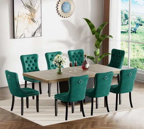 Miniatura 38 de Henf Juego de mesa de comedor extensible de 7 piezas para 6, 160 cm-200 cm Mesa de cocina extensible de grano de mármol blanco con 6 sillas Blanco