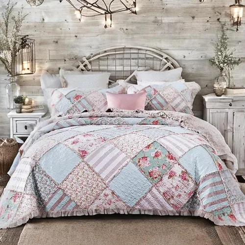 Miniatura 10 de DaDalogy Bedding - Juego de cama bohemia de 11 piezas en una bolsa, colcha de retazos de algodón floral marrón y verde con estampado de cachemira