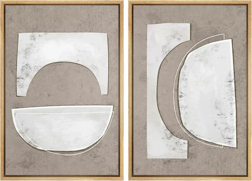 Miniatura 36 de SIGNWIN Lienzo enmarcado para pared, juego de arte de collage de ondas en espiral de mediados de siglo, formas abstractas, acogedor, neutro