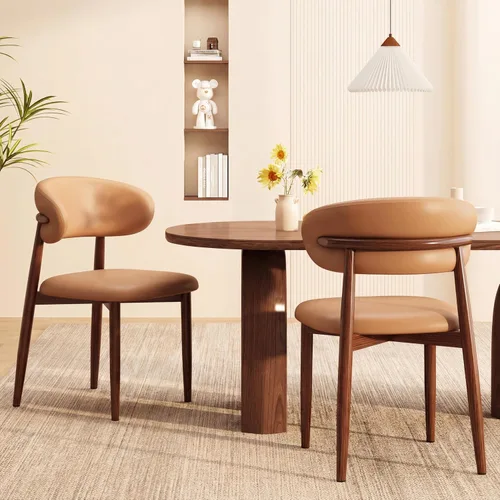 Miniatura 7 de Juego de 2 sillas de comedor para cocina, tapizadas, modernas, de cuero, original/beige