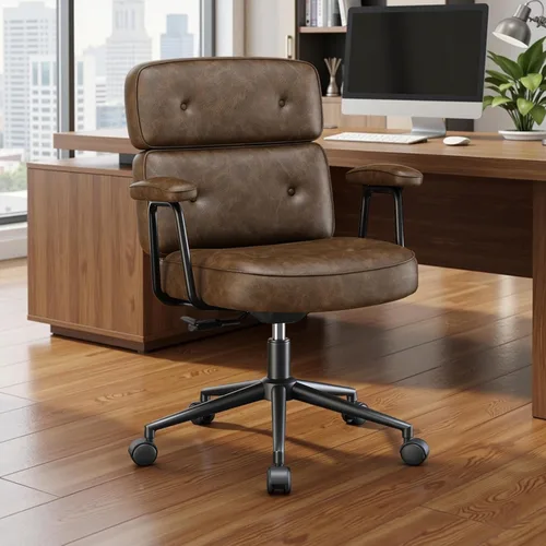 Miniatura 8 de OLIXIS Silla ergonómica de escritorio para oficina en casa, silla de computadora de piel sintética con soporte lumbar, altura ajustable, giratoria