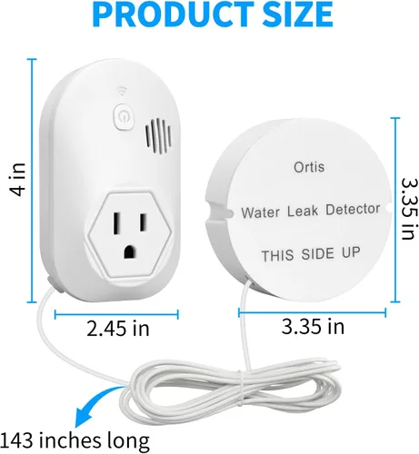 Miniatura 5 de Ortis Detector de fugas de alarma de agua, alarma fuerte de 95 dB, evita inundaciones graves y daños por agua