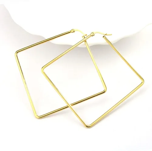 Miniatura 4 de 4 pares de pendientes de aro de acero inoxidable geométricos, redondos, cuadrados, delgados, para mujer