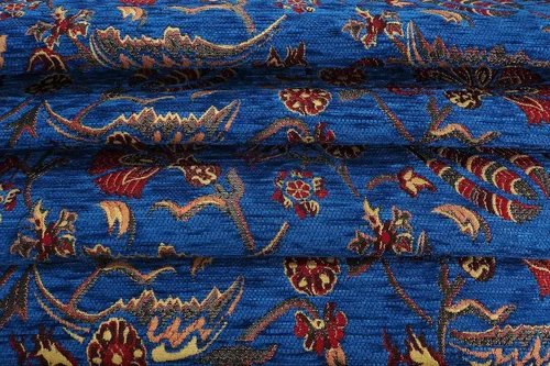 Miniatura 6 de Tela de tapicería, Tela turca por metro, por The Yard, Tela de tapicería de chenilla jacquard con patrón de clavel azul marino - Seleccione - 1