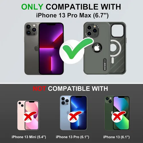 Miniatura 6 de WINTONG Funda magnética compatible con iPhone 13 Pro Max de 6.7 pulgadas, protección de cuerpo completo, resistente a prueba de golpes, funda rígida