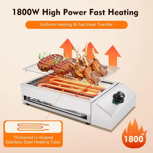 Miniatura 2 de Parrilla eléctrica de interior, parrilla eléctrica para barbacoa, parrilla de 1800 W, parrilla de acero inoxidable para barbacoa sin humo, parrilla