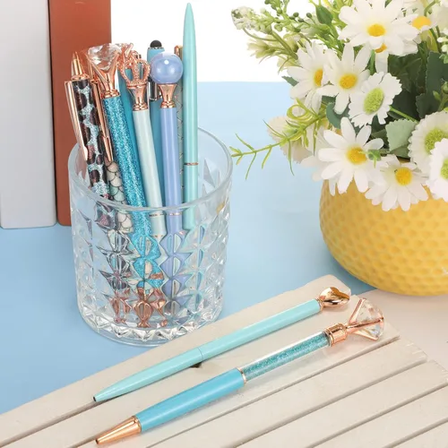 Miniatura 7 de Colarr Juego de 16 bolígrafos con purpurina de diamante de cristal, bonito juego de bolígrafos de metal para diario, tinta negra retráctil, regalos
