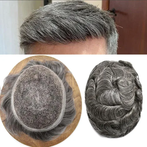 Miniatura 62 de LYRICAL HAIR Sistema de cabello humano Remy de encaje francés súper fino para hombre, piel de poliéster transparente alrededor de las pelucas, tupé