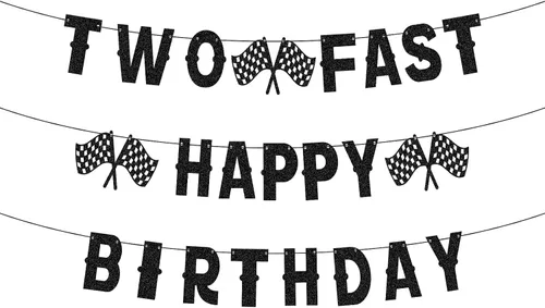 Cartel de cumpleaños de coche de carreras, dos carteles de feliz cumpleaños en blanco y negro con bandera a cuadros preencordada para carreras