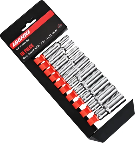 Miniatura 19 de Egofine Juego de llaves de trinquete de enchufe mini de 12 piezas de 1/4 pulgada, juego de enchufes de accionamiento con 10 enchufes (4-13mm)