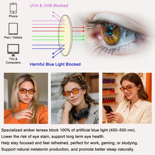 Miniatura 5 de LIKSMU Gafas de bloqueo de luz azul para mujeres y hombres, anteojos con bloqueo de luz azul, lentes rectangulares pequeños de moda, paquete de 2