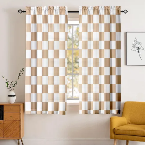 Miniatura 10 de Cortinas negras y rojas para sala de estar, 63 pulgadas de largo, cortinas geométricas modernas, blancas y grises, cortinas abstractas con bolsillo