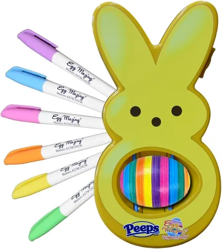 The Eggmazing Egg Decorator - Peeps Bunny - El juego de arte y manualidades incluye 6 marcadores coloridos de secado rápido, no tóxicos (amarillo),