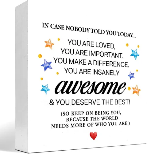 Letrero de madera con texto en inglés "In Case Nobody Told You Today You are Awesome Bloque de madera, decoración de escritorio, caja de motivación