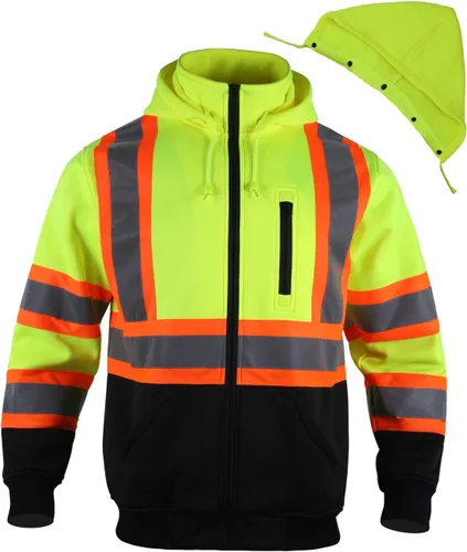 FONIRRA Sudadera con Capucha de Alta Visibilidad para Hombre, Reflectante, ANSI Clase 3, Sudaderas de Seguridad Hi Vis, Chaquetas de Trabajo de
