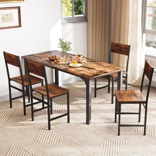 Miniatura 4 de Giantex Juego de 2 sillas de comedor, sillas de cocina industriales con patas de metal, respaldo inclinado, veta de madera rústica, sillas laterales