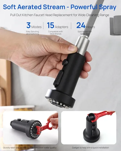 Miniatura 4 de J-HVA Cabezal Rociador Desplegable de Grifo de Cocina Pieza de Repuesto, Boquilla de Repuesto de Rociador de Fregadero Extraíble de 3 Funciones