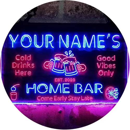 ADVPRO personalizado: tu nombre, bar personalizado, cerveza, año de fundación, letrero de neón LED de doble color, rojo y azul, de 12 x 8.5 pulgadas