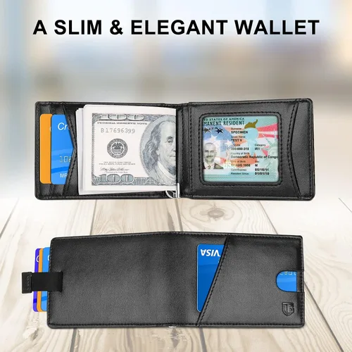 Miniatura 2 de BIAL Billetera para hombre, billetera delgada plegable con clip para dinero, billetera RFID con 6 tarjeteros de crédito y 1 ventana
