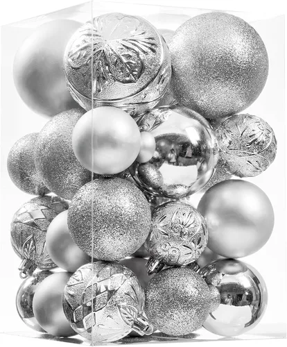 Miniatura 10 de Wironlst - Adornos de bola de Navidad de 30 piezas, adornos de Navidad de plástico irrompibles para árbol de Navidad, vacaciones, boda, fiesta Blanco