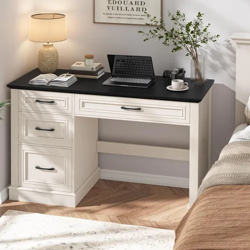 Miniatura 6 de Vabches Escritorio ejecutivo Farmhouse de 47 pulgadas con 3 cajones y cajón de archivos ajustable, escritorio de computadora para oficina en casa