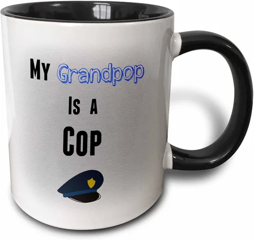 brooklynmeme Sayings – Mi grandpop es un Cop Frase De Color Azul Con Fondo Gris – Tazas, Negro/Blanco