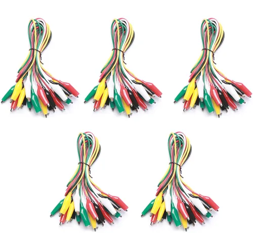 Miniatura 9 de WGGE WG-026 Juego de cables de prueba de 10 piezas y 5 colores y clips de cocodrilo, cable de cobre de 20.5 pulgadas/22 AWG. Los clips soldados
