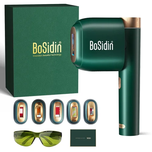 Depilación láser, BoSidin depilación IPL con enfriamiento de hielo sin dolor, rejuvenecimiento facial SR 2 en 1, 6+1 modos, 6 niveles de depilación